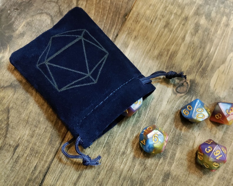 Velvet Drawstring Bag for Dice and Cards D&D Accessories with Dice, Dragon, and Meeple Designs image 2