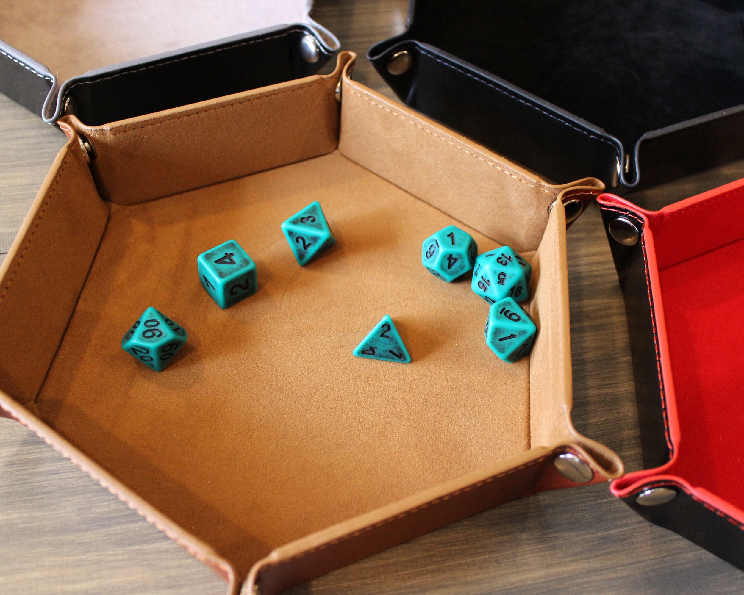 Leather Dice Tray | Velvet Foldable Hexagon Tray for RPG Dice Rolling | DnD Accessories and Essentials | Portable Tabletop Board Games Tray