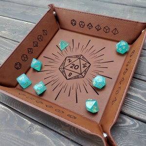 Shining D20 Dice with Polyhedral set on dice tray walls