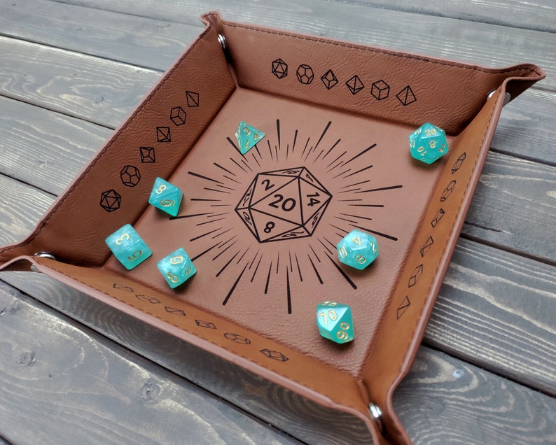 Shining D20 Dice with Polyhedral set on dice tray walls