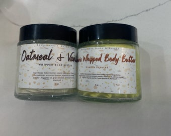 Oatmeal Whipped Body Butter- NON-GREASY, vanilla scented, Turmeric whipped body butter, whipped body butter