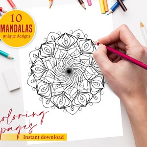 Printable mandala coloring page, Adult coloring book, Zentangle illustration, At home family activity, Home schooling, Instant Download