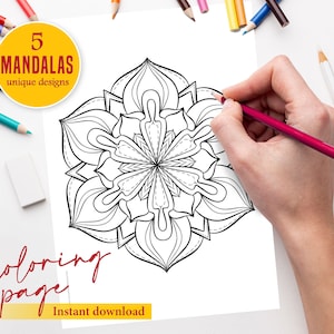 Printable mandala coloring page, Adult coloring book, Zentangle illustration, At home family activity, Home schooling, Instant Download