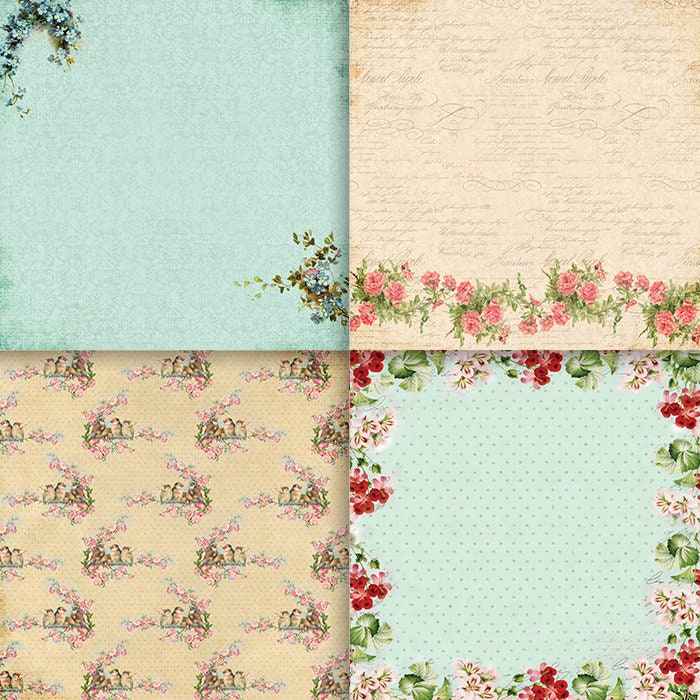 Vintage Digital Paper Pack Bird Song Printable Patterns Old Textured ...
