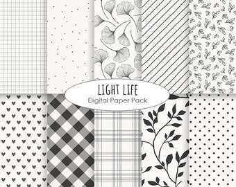 black and white digital paper floral background instant download digital scrapbooking