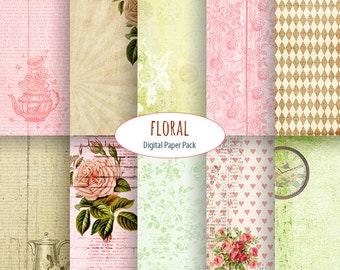 shabby chic Floral Digital Paper texture Antique digital background printable instant download