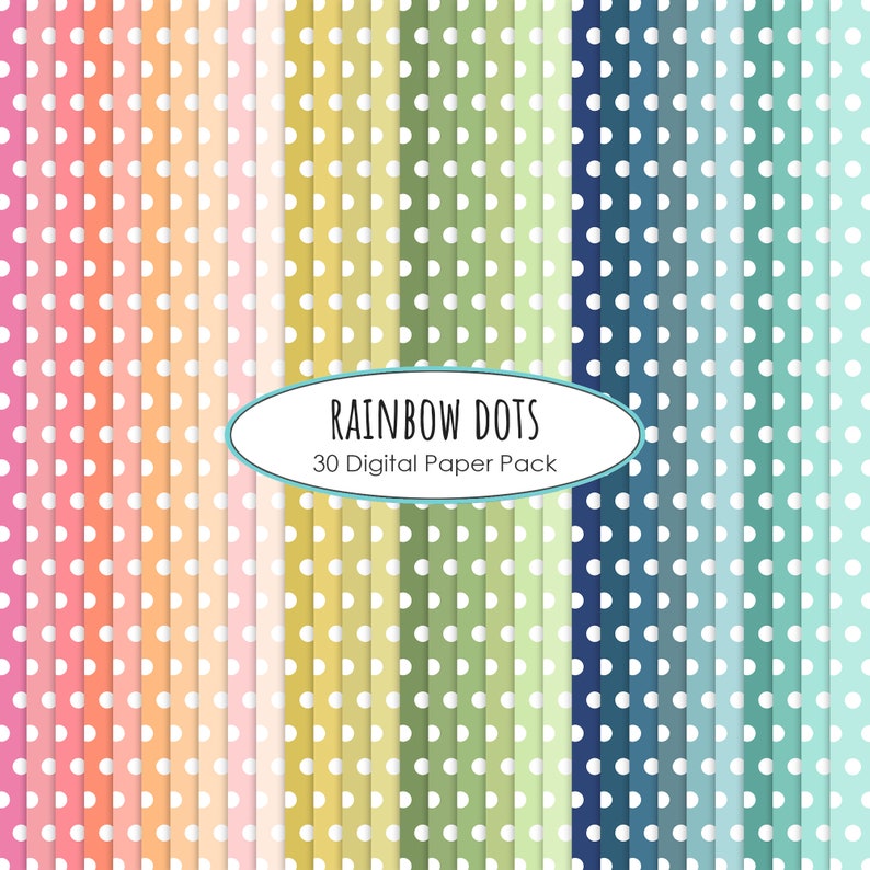 Polka Dot Rainbow Colors Digital Paper Dotted Printable Scrapbook ...