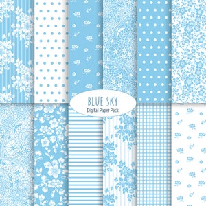Floral digital paper classic Blue floral pattern instant download background digital scrapbooking