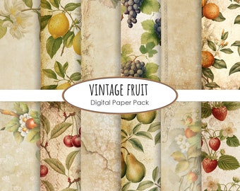 Vintage fruit patroon instant download digitale scrapbooking mixed media