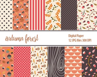 Autumn Digital paper  Fall patterns Forest Digital Paper instant download