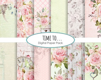 Shabby chic Digitaal papierpakket direct downloaden van digitale scrapbooking