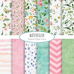 Aquarell Blumen Digitales Papier Pack Instant download Digital scrapbooking
