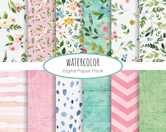 Digitale papieren pakket aquarel bloemen Instant download Digitale scrapbooking