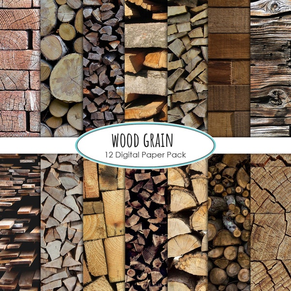 Wood grain background rustic digital scrapbooking wood paper pack tree trunks instant download