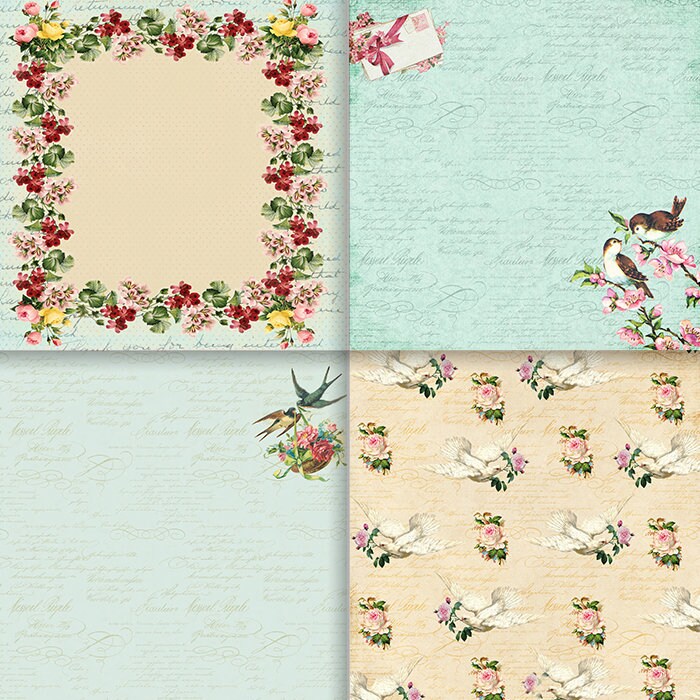 Vintage Digital Paper Pack Bird Song Printable Patterns Old Textured ...