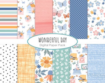Kleurrijk digitaal papierpakket - Happy Birthday prachtige dag achtergronden instant download digitale scrapbooking