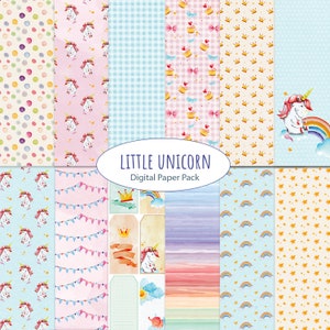 unicorn digital paper little unicorn pattern digital scrapbooking background paper for print instant download