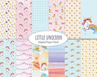 unicorn digitaal papier kleine eenhoorn patroon digitale scrapbooking achtergrond papier voor afdrukken instant download