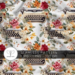 Vintage typewrite and flowers Seamless Pattern Instant download for commercial use