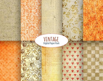 Vintage Digital Paper Pack Instant download Printable Paper Old Background Brown Pattern Grunge Textures