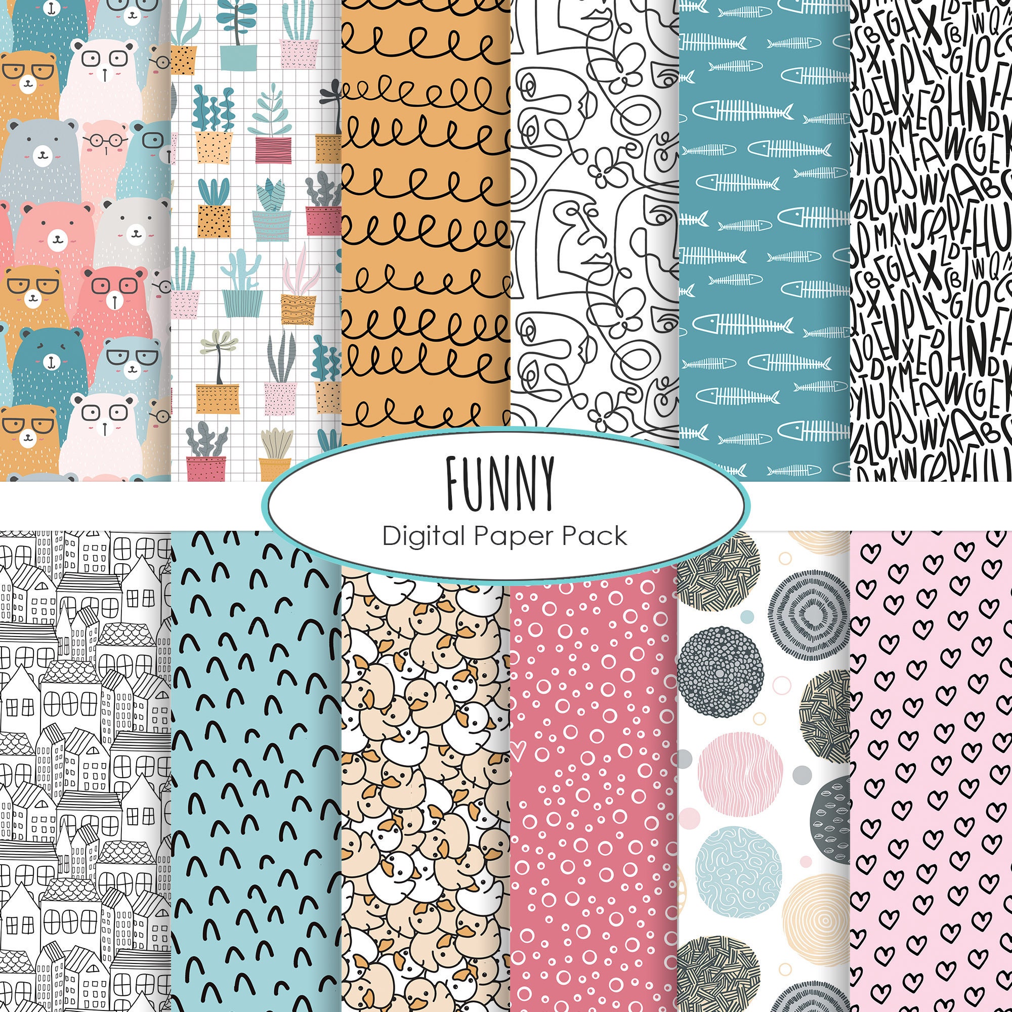 Fun Pappers Colorful Funny Paper Pack Digital Scrapbooking - Etsy