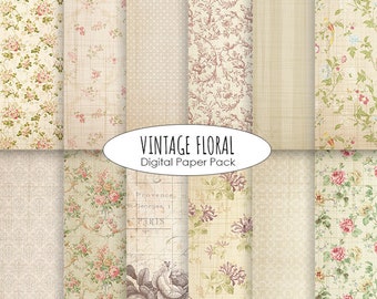 Vintage Floral digital Paper Pack instant download digital scrapbooking floral background