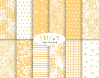 Carta digitale floreale gialla, motivo floreale classico, download immediato, sfondo giallo, scrapbooking digitale