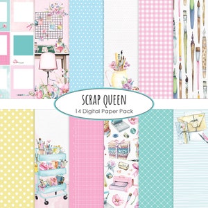 Scrapbook girl Digital paper craft tool background instant download