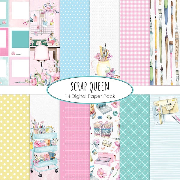 Scrapbook girl Digital paper craft tool background instant download