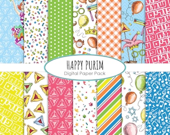 Happy Purim Digital Paper Pack digitale scrapbooking verjaardag instant download