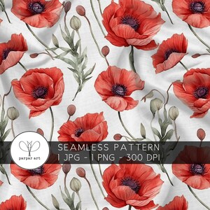 Motif coquelicot aquarelle Seamless Floral Pattern Téléchargement instantané pour un usage commercial