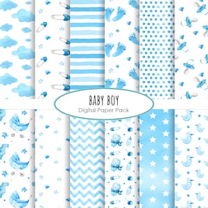 Pack de papier numérique pour baby shower pour garçons, téléchargement immédiat, scrapbooking numérique