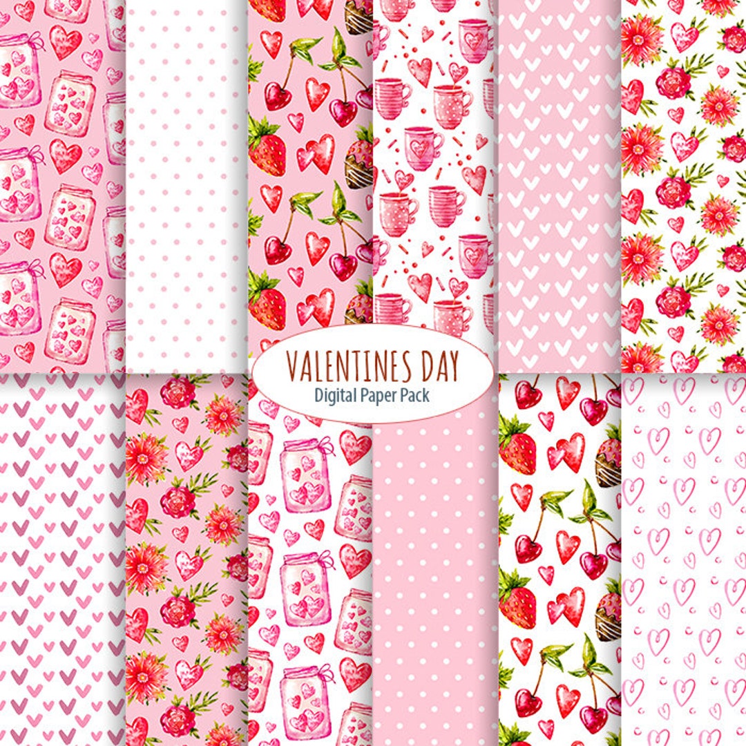 Watercolor Pink Digital Paper Love Paper Pack Instant Download Collage ...