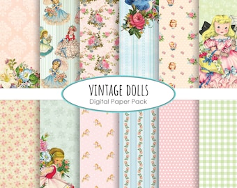 vintage doll digital paper pack floral paper instant download digital scrapbooking