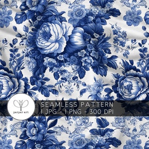 Naadloos patroon chinoiserie digitaal papier Blauw bloemmotief Instant download Russische gzhel voor commercieel gebruik