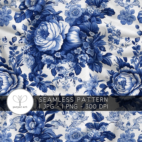 Seamless Pattern chinoiserie digital paper Blue Floral pattern Instant download Russian gzhel for commercial use