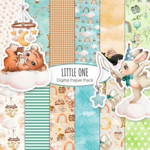Papel digital para bebés Papel digital para bebés Papel de acuarela para scrapbooking digital para bebés Descarga instantánea