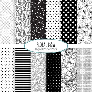 carta digitale floreale carta in bianco e nero pacchetto download immediato scrapbooking digitale