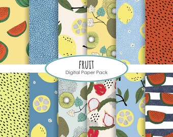 Fruit digital Paper Lemon pattern watermelon instant download kiwi pattern digital scrapbooking
