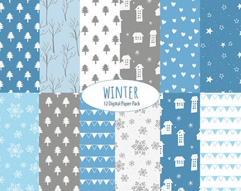 Kerst digitale Papier Winter Digital Paper Winter Printable Snow Print instant download Textures digitale scrapbooking