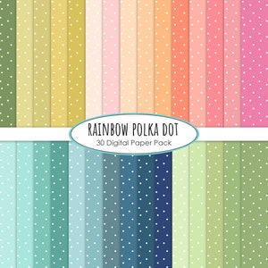 Papier numérique à pois, couleurs de l&#39;arc-en-ciel, papiers de scrapbooking imprimable en pointillés, téléchargement immédiat