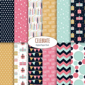 Happy Birthday digital paper pack celebrate paper for print digital scrapbooking instant download