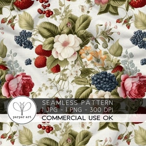 Padrão sem emenda de flores e frutas Download instantâneo para uso comercial OK