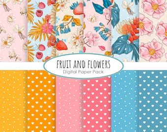 flowers and fruit digital paper pack Digital scrapbooking Instant download