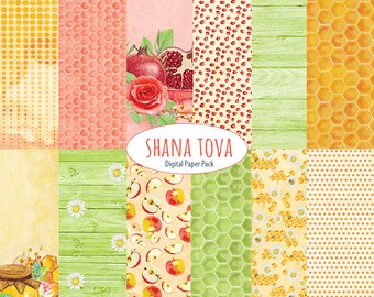 Honing digitale papier herfst aquarel Appel afdrukbare Rosh Shana papier combo hexagon digitale papier pack