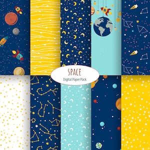 Papel digital espacial com padrão cósmico para download instantâneo, plano de fundo para scrapbooking digital