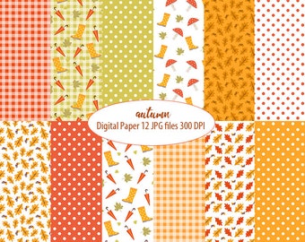 Fall Digital Paper Hello Autumn Paper Pack Digital Scrapbooking Colorful Fall Scrapbook Fun Patterns