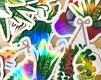 Kawaii Plant Stickers| Cute Stickers| Holographic Stickers