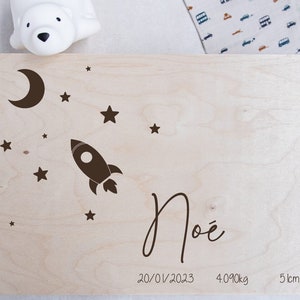 Outer space| Engraved natural wooden memory box, decorative crate, laser engraving, custom engraving, birch wood box
