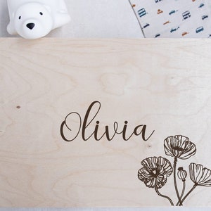 Poppy Field | Engraved Natural Wooden Memory Box, Decorative Crate, Laser Engraving, Custom Engraving, Birch Wood Box